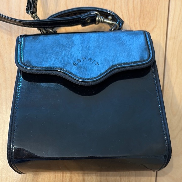 Vintage Esprit Black Patent Leather Small Bag w/top handle + detachable strap - Picture 1 of 7